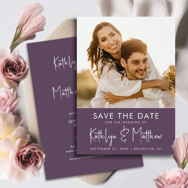 Save The Date Elegant Mauve Fun Script moderne Mariage photo (Créateur téléchargé)