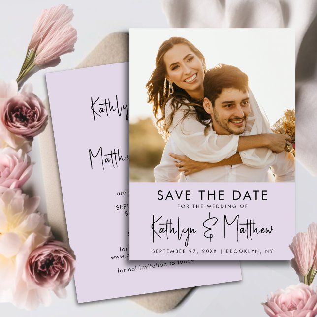 Save The Date Elegant Mauve Fun Script moderne Mariage photo (Créateur téléchargé)
