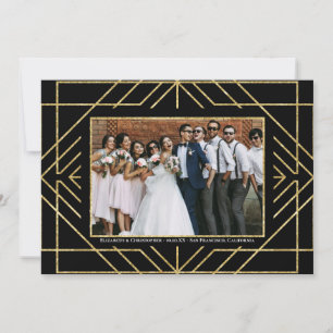 Save The Date Elégant Merci photo Art Déco Gold Black
