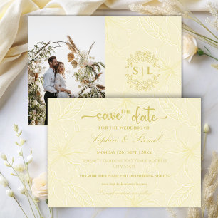 Save The Date Élégant minimal Golden Outline Flowers Mariage