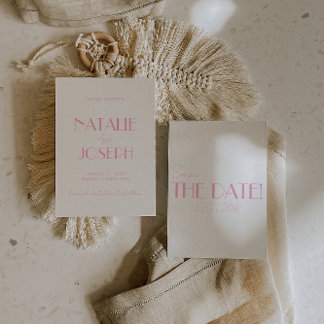 Save The Date Elegant Minimalist Pink Whimsical Retro Wedding