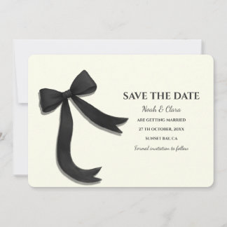 Save The Date Élégant Minimaliste avec Nœud Noir - Classique Sim