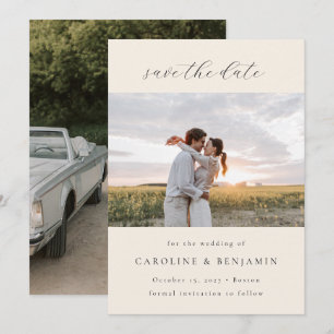 Save The Date Élégant minimaliste ivoire Script Mariage Deux pho