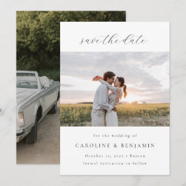 Save The Date Élégant minimaliste Mariage de script blanc deux p