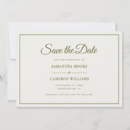 Save The Date Élégant minimaliste Mariage Monogramme QR vert oli