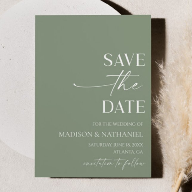 Save The Date Élégant minimaliste moderne Mariage vert Sage (Créateur téléchargé)