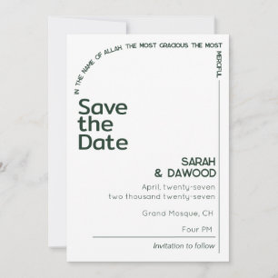 Save The Date Élégant minimaliste musulman blanc Mariage vert