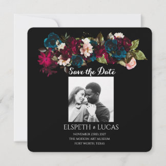Save The Date Élégant minimaliste noir et Mariage floral