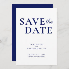 Save The Date Élégant minimaliste traditionnel Script bleu marin
