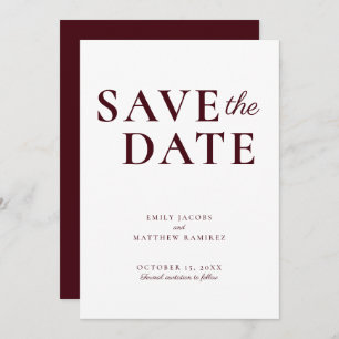 Save The Date Élégant minimaliste traditionnel Script Bourgogne