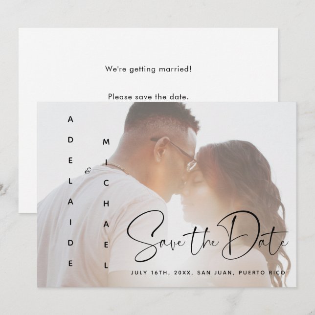 Save The Date Élégant Moderne Écriture Photo Mariage Enregistrer (Devant / Derrière)