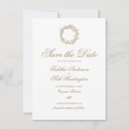 Save The Date Elégant moderne Gold Winter Wreath Mariage de vaca