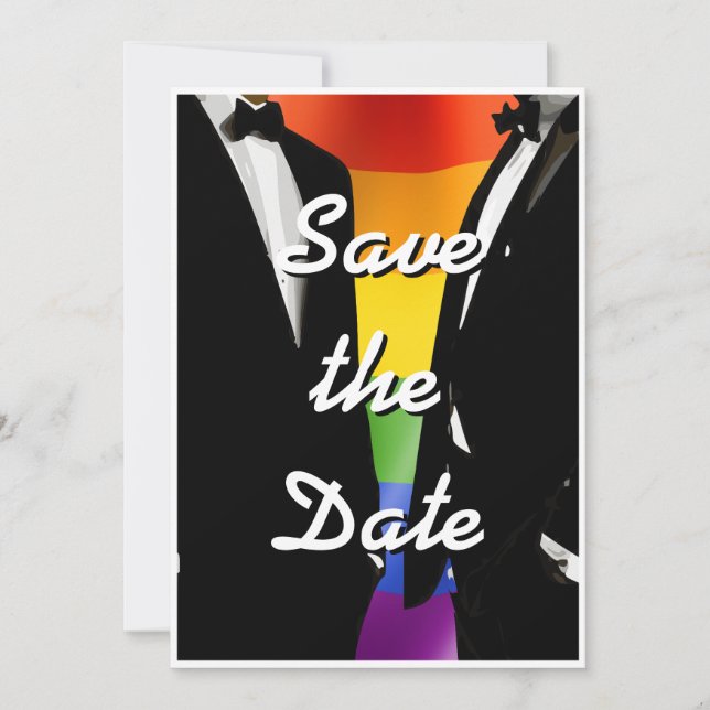 Save The Date Elégant moderne Hommes gais Mariage Arc-en-ciel (Devant)