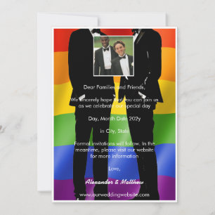 Save The Date Elégant moderne Hommes gais Mariage Photo Arc-en-c