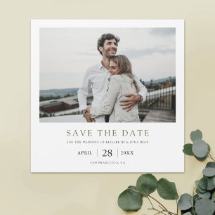 Save The Date Elégant moderne photo verte mariage Enregistrer la