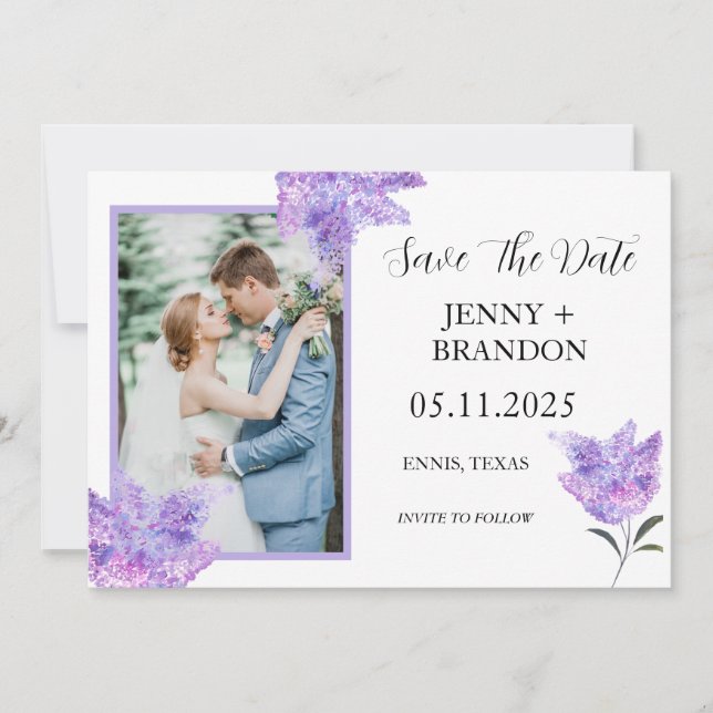 Save The Date Élégant moderne violet Lilac Floral Photo chic (Devant)