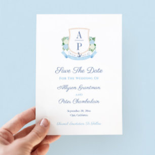 Save The Date Élégant Monogramme Côtier Mariage Crest