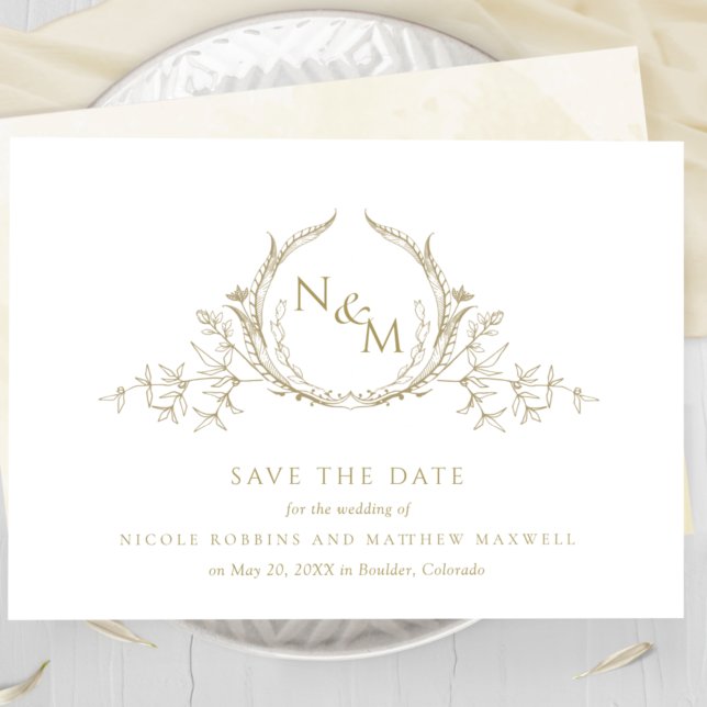 Save The Date Élégant Monogramme d'aquarelle de champagne (Créateur téléchargé)