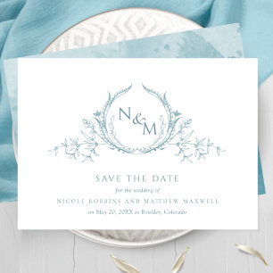 Save The Date Élégant Monogramme d'aquarelle en verre marin