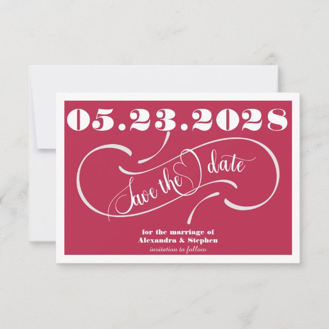 Save The Date Élégant Monogramme manuscrit QR Code Magenta Photo (Devant)
