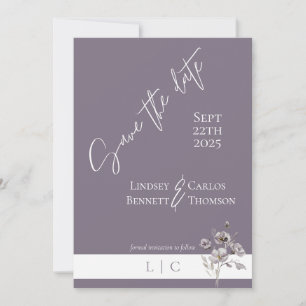 Save The Date Élégant monogramme minimaliste calligraphie violet