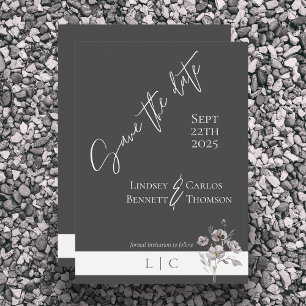 Save The Date Élégant monogramme minimaliste gris foncé calligra