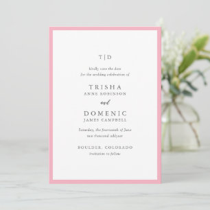 Save The Date Élégant Monogramme rose Mariage moderne