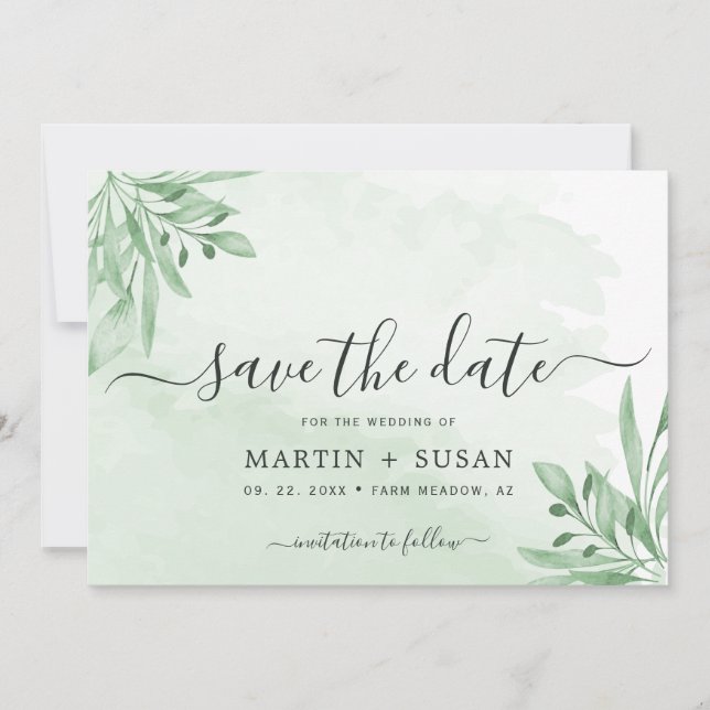Save The Date Elégant Moody Eucalyptus Feuille Mariage de verdur (Devant)