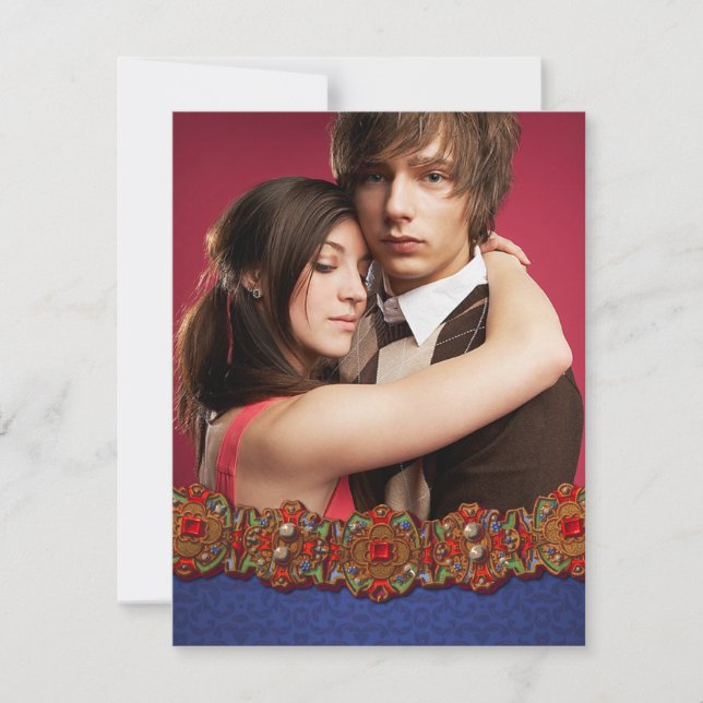 Save The Date Elégant Moyen Age Damask Photo Enregistrer La Date (Devant)