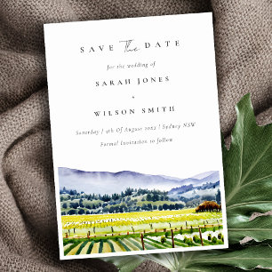 Save The Date Elégant Napa Valley Watercolor Vineyard Paysage