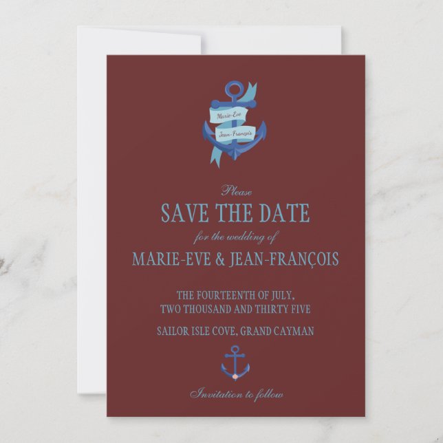 Save the Date Elegant Nautical Anchor (Vorderseite)