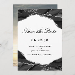 Save The Date Élégant noir argenté agate Mariage photo