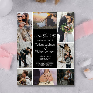 Save The Date élégant noir élégant huit photos collage
