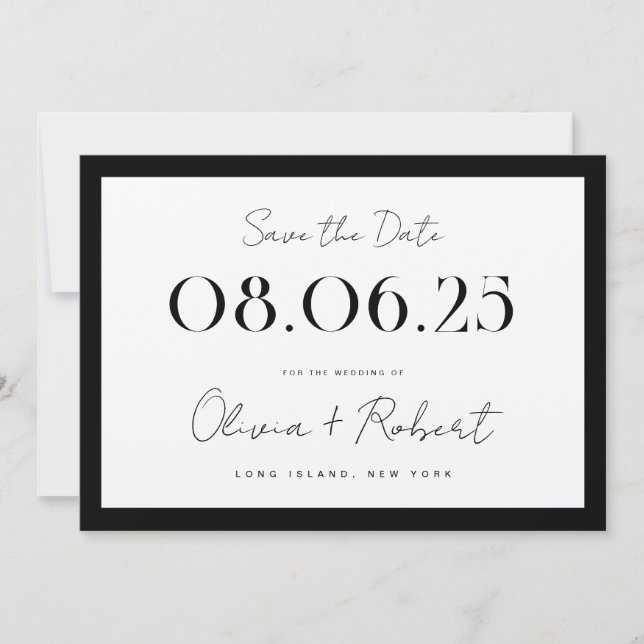 Save The Date Elegant noir et Mariage Ecru Chic (Devant)