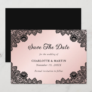 Save The Date Elegant noir et rose Floral Lace Wedding