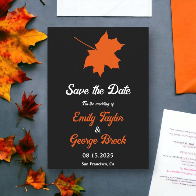 Save The Date Elégant noir Feuilles de automne Boho Chic Floral  (Créateur téléchargé)