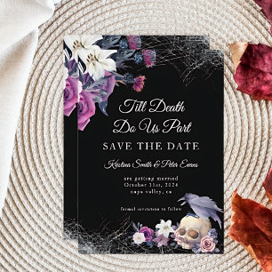 Save The Date Élégant noir violet gothique Mariage crâne floral