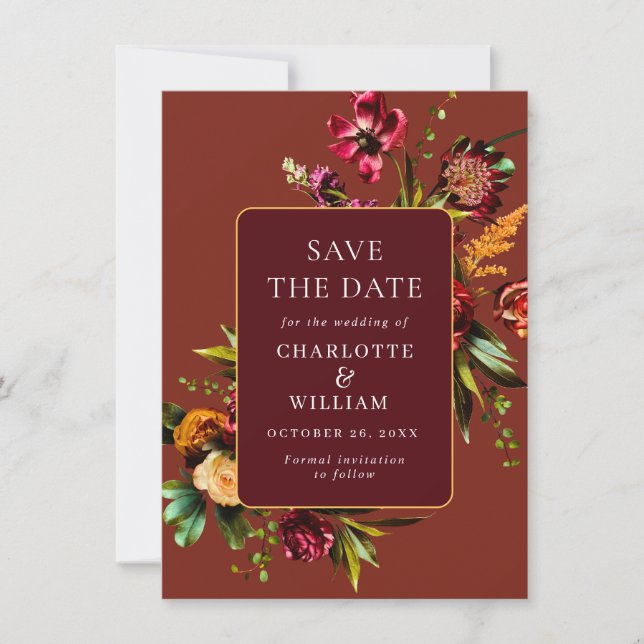 Save The Date Élégant Nouveau Jardin Fleurs Mariage (Devant)