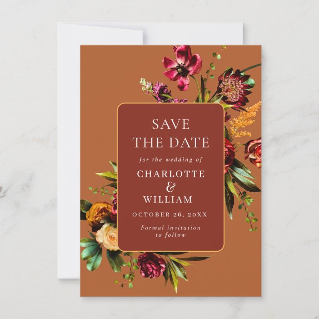 Save The Date Élégant Nouveau Jardin Fleurs Mariage (Devant)