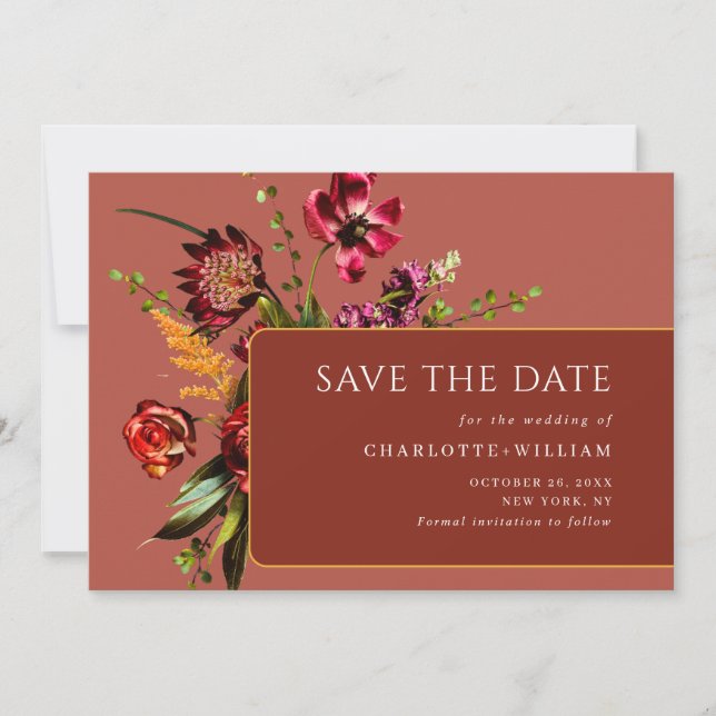 Save The Date Élégant Nouveau Jardin Fleurs Mariage (Devant)