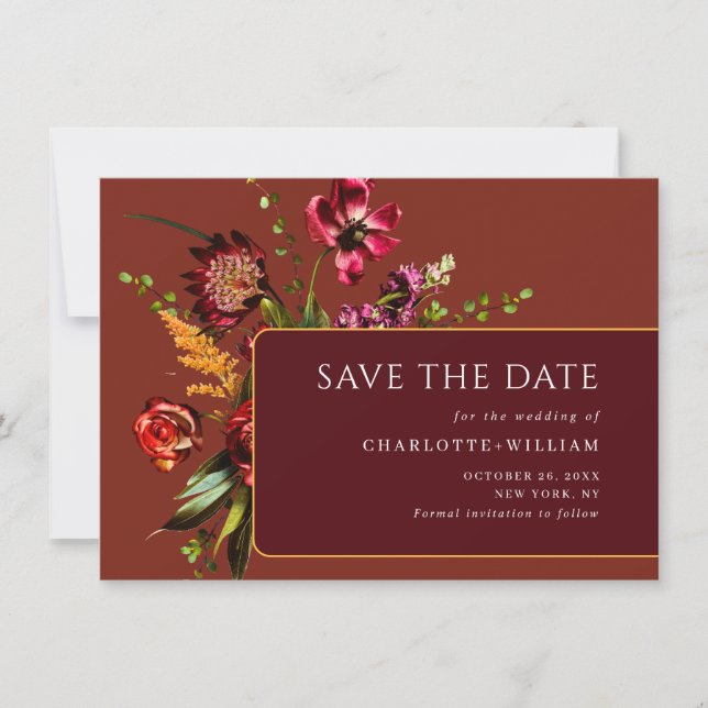 Save The Date Élégant Nouveau Jardin Fleurs Mariage (Devant)