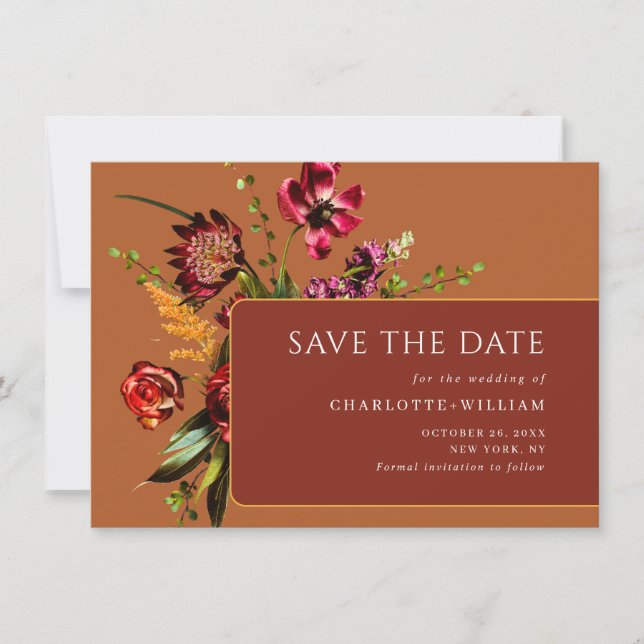 Save The Date Élégant Nouveau Jardin Fleurs Mariage (Devant)