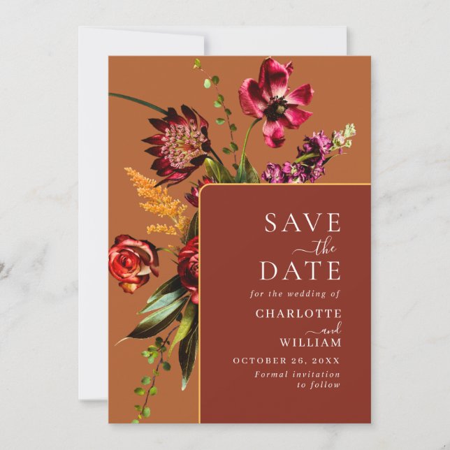 Save The Date Élégant Nouveau Jardin Fleurs Mariage (Devant)