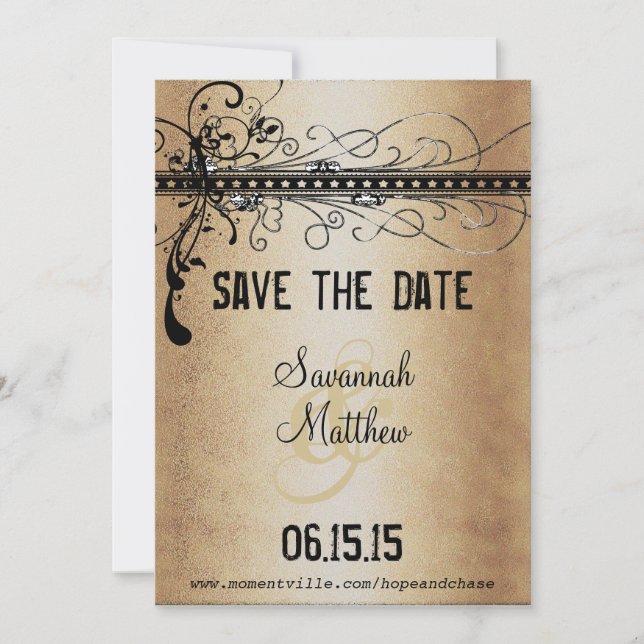 Save The Date Elégant or & noir Mariage médiéval de la Renaissan (Devant)