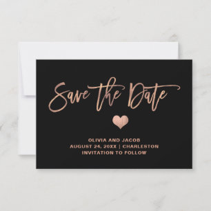 Save The Date Elégant or Rose sur noir avec coeur