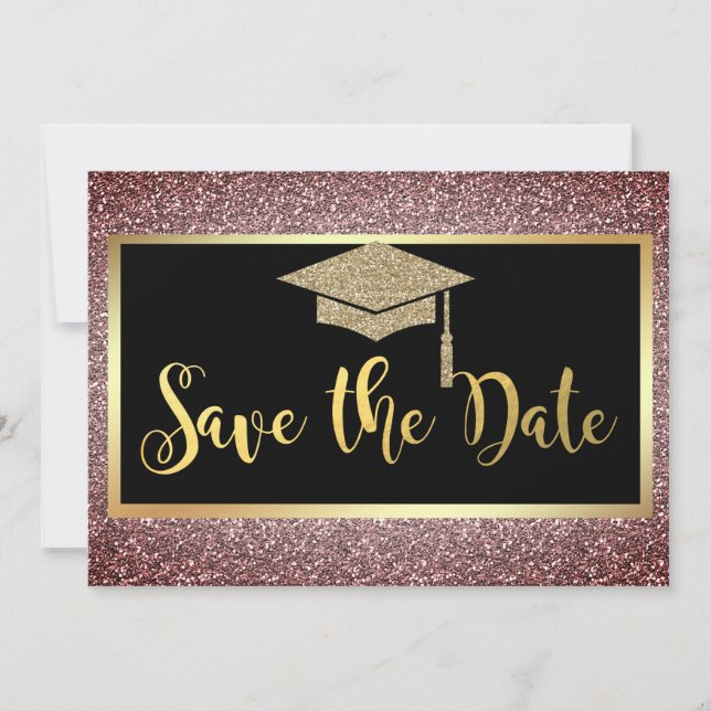 Save The Date Elégant  Paillettes dorées Diplômé Marron  (Devant)