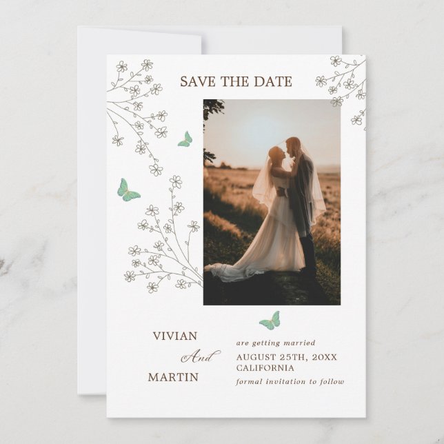 Save The Date Élégant Papillon d'or foncé d'automne photo (Devant)