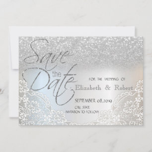 Save The Date Elégant Parties scintillant Argent Bokeh, Dentelle
