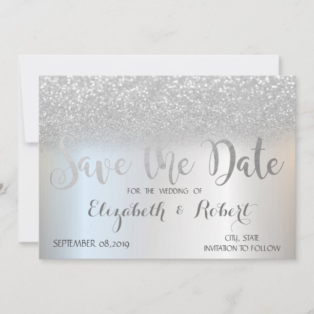 Save The Date Elégant Parties scintillant Argent Bokeh Enregistr (Devant)