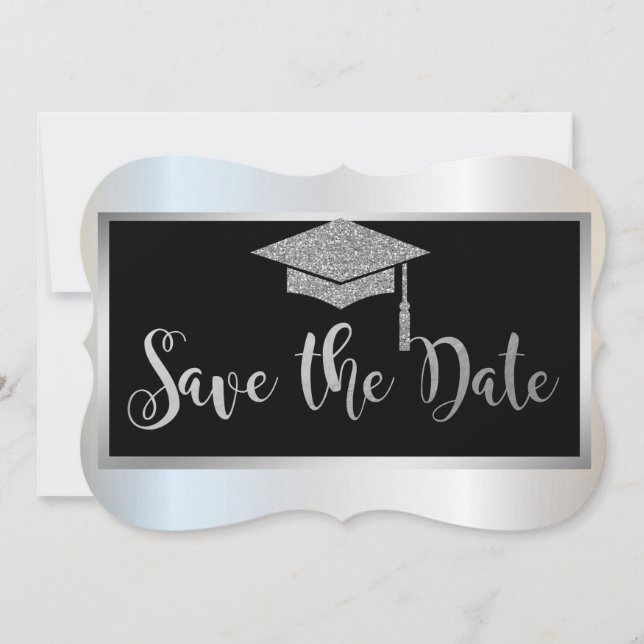 Save The Date Élégant Parties scintillant Argent Graduation Enre (Devant)